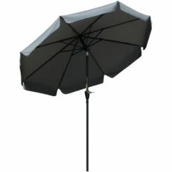 Outsunny 2.7m Patio Umbrella Garden Parasol With Crank, Ruffles, 8 Ribs, Grey