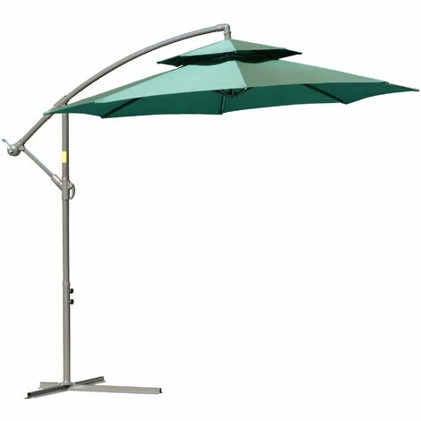 Outsunny 2.7m Cantilever Banana Parasol Outdoor Sun Shade w/ Crank, Green Outsunny 2.7m Cantilever Banana Parasol Outdoor Sun Shade W/ Crank, Green -Outsunny store 52074102 1