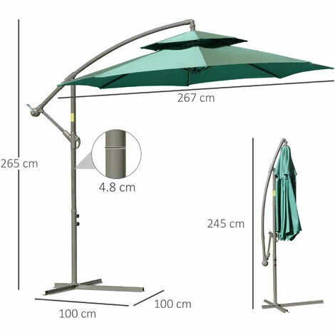Outsunny 2.7m Cantilever Banana Parasol Outdoor Sun Shade w/ Crank, Green Outsunny 2.7m Cantilever Banana Parasol Outdoor Sun Shade W/ Crank, Green -Outsunny store 52074102 2