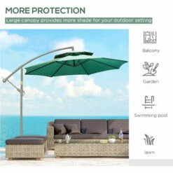 Outsunny 2.7m Cantilever Banana Parasol Outdoor Sun Shade W/ Crank, Green 6 Outsunny 2.7m Cantilever Banana Parasol Outdoor Sun Shade W/ Crank, Green -Outsunny store 52074102 5