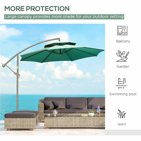 Outsunny 2.7m Cantilever Banana Parasol Outdoor Sun Shade w/ Crank, Green Outsunny 2.7m Cantilever Banana Parasol Outdoor Sun Shade W/ Crank, Green -Outsunny store 52074102 5