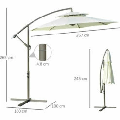 Outsunny 2.7m Cantilever Banana Parasol Outdoor Sun Shade W/ Crank, Beige -Outsunny store 52074104 2