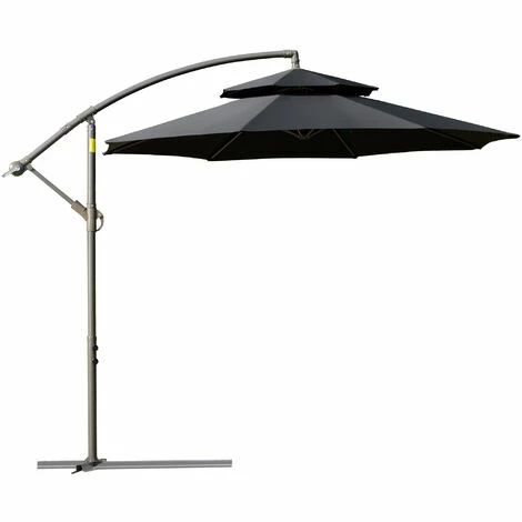 Outsunny 2.7m Cantilever Banana Parasol Outdoor Sun Shade w/ Crank, Black Outsunny 2.7m Cantilever Banana Parasol Outdoor Sun Shade W/ Crank, Black -Outsunny store 52074105 1