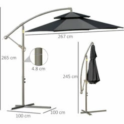 Outsunny 2.7m Cantilever Banana Parasol Outdoor Sun Shade W/ Crank, Black 3 Outsunny 2.7m Cantilever Banana Parasol Outdoor Sun Shade W/ Crank, Black -Outsunny store 52074105 2