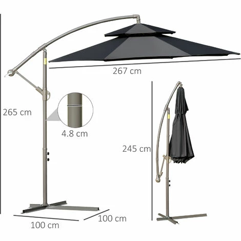 Outsunny 2.7m Cantilever Banana Parasol Outdoor Sun Shade w/ Crank, Black Outsunny 2.7m Cantilever Banana Parasol Outdoor Sun Shade W/ Crank, Black -Outsunny store 52074105 2