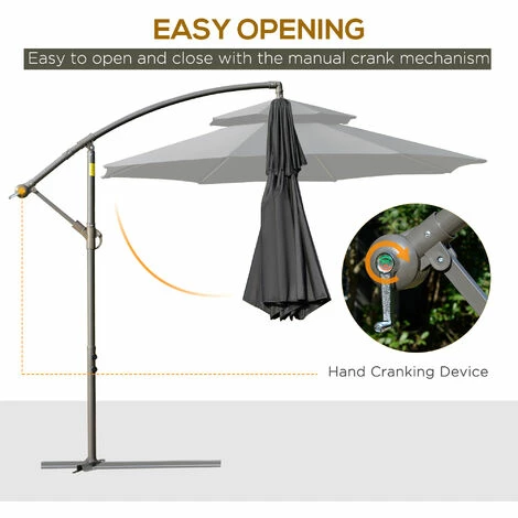 Outsunny 2.7m Cantilever Banana Parasol Outdoor Sun Shade w/ Crank, Black Outsunny 2.7m Cantilever Banana Parasol Outdoor Sun Shade W/ Crank, Black -Outsunny store 52074105 4