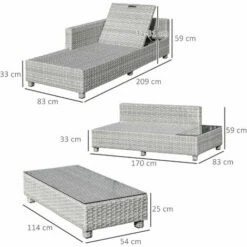 Alternative view of Outsunny 3 PCs Aluminium Patio PE Rattan Sectional Sofa Set W/ Chaise Lounge