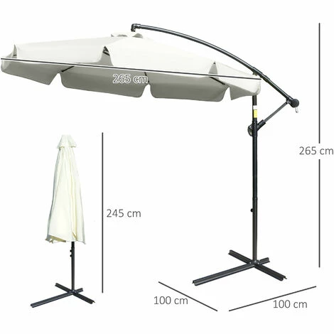 Outsunny 2.7m Garden Cantilever Banana Parasol Sun Shade w/ Crank, Cream White Outsunny 2.7m Garden Cantilever Banana Parasol Sun Shade W/ Crank, Cream White -Outsunny store 52523395 2