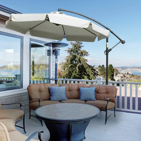 Outsunny 2.7m Garden Cantilever Banana Parasol Sun Shade w/ Crank, Cream White Outsunny 2.7m Garden Cantilever Banana Parasol Sun Shade W/ Crank, Cream White -Outsunny store 52523395 3