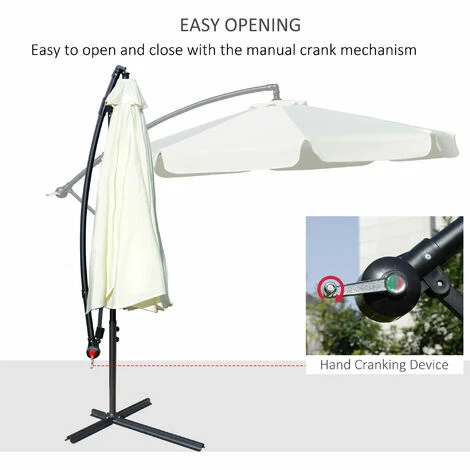 Outsunny 2.7m Garden Cantilever Banana Parasol Sun Shade w/ Crank, Cream White Outsunny 2.7m Garden Cantilever Banana Parasol Sun Shade W/ Crank, Cream White -Outsunny store 52523395 4