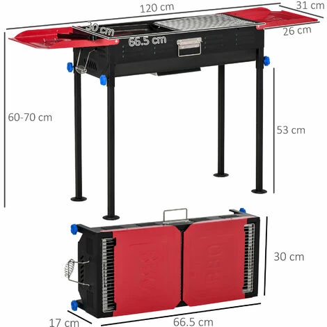 Outsunny Portable Charcoal Barbecue Grill with Side Shelves for Outdoor Picnic Camping Outsunny Portable Charcoal Barbecue Grill With Side Shelves For Outdoor Picnic Camping -Outsunny store 52523400 2