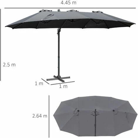 Outsunny 4.5 m Double Garden Parasol Garden Umbrella w/ Crank Handle Grey Outsunny 4.5 m Double Garden Parasol Garden Umbrella W/ Crank Handle Grey -Outsunny store 52523401 2