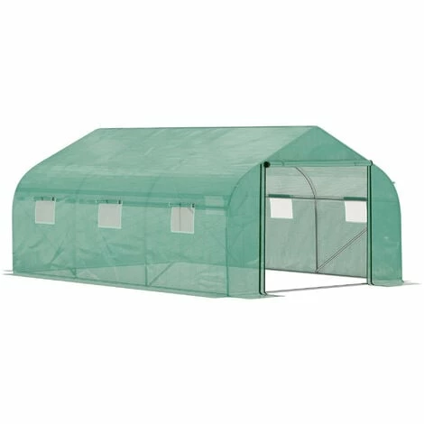 Outsunny 4.5 x 3 x 2m Outdoor Tunnel Greenhouse w/ Roll Up Door 6 Windows Green Outsunny 4.5 X 3 X 2m Outdoor Tunnel Greenhouse W/ Roll Up Door 6 Windows Green -Outsunny store 52523403 1