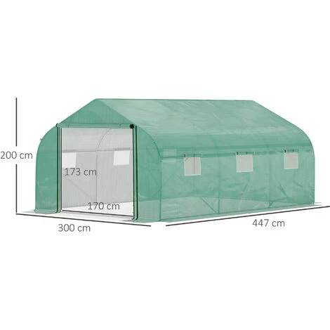 Outsunny 4.5 x 3 x 2m Outdoor Tunnel Greenhouse w/ Roll Up Door 6 Windows Green Outsunny 4.5 X 3 X 2m Outdoor Tunnel Greenhouse W/ Roll Up Door 6 Windows Green -Outsunny store 52523403 2