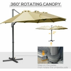 Outsunny 4.5 m Double Garden Parasol Garden Umbrella W/ Crank Handle Khaki -Outsunny store 52523406 4