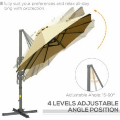 Outsunny 4.5 m Double Garden Parasol Garden Umbrella W/ Crank Handle Khaki -Outsunny store 52523406 5