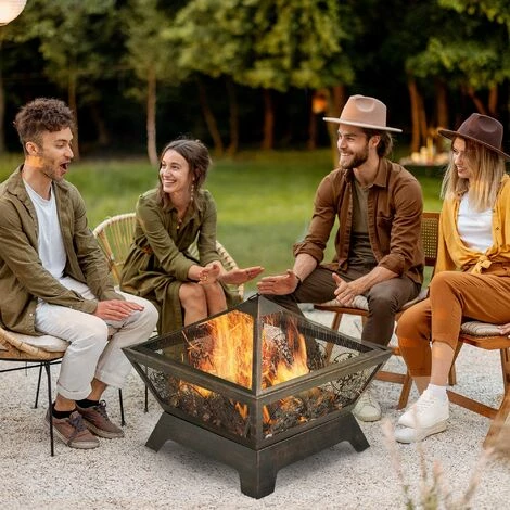 Outsunny Outdoor Fire Pit With Spark Screen Cover Poker For Camping Picnic 5 Outsunny Outdoor Fire Pit With Spark Screen Cover Poker For Camping Picnic - Image 3