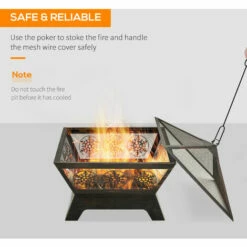 Outsunny Outdoor Fire Pit With Spark Screen Cover Poker For Camping Picnic 10 Outsunny Outdoor Fire Pit With Spark Screen Cover Poker For Camping Picnic -Outsunny store 52666243 4