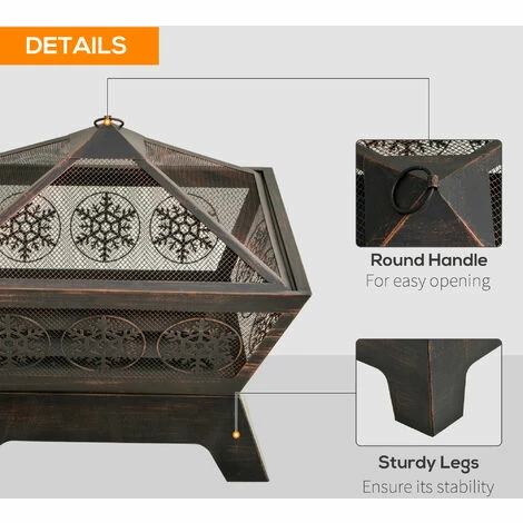 Outsunny Outdoor Fire Pit With Spark Screen Cover Poker For Camping Picnic 7 Outsunny Outdoor Fire Pit With Spark Screen Cover Poker For Camping Picnic - Image 5