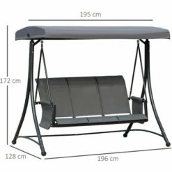 Outsunny 3 Seat Metal Fabric Backyard Balcony Patio Swing Chair W/ Canopy Grey -Outsunny store 52666244 2