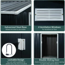 Outsunny Garden Shed Storage Unit W/Locking Door Floor Foundation Vent Dark Grey -Outsunny store 52735525 5