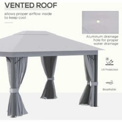 Outsunny 4 X 3(m) Patio Gazebo Garden Shelter W/ Curtains And Netting, Grey -Outsunny store 52735527 4