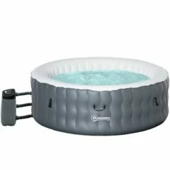 Outsunny Round Inflatable Hot Tub Bubble Spa W/ Pump, Cover,4-6 Person, Grey