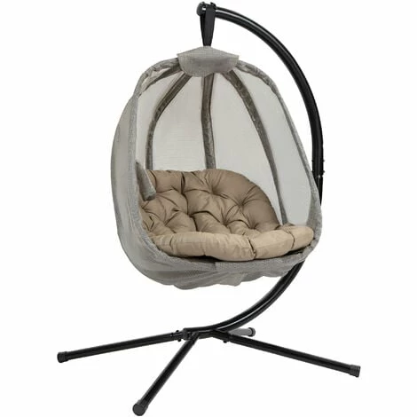 Outsunny Folding Hanging Egg Chair W/ Cushion And Stand For Indoor Outdoor Khaki 3 Outsunny Folding Hanging Egg Chair W/ Cushion And Stand For Indoor Outdoor Khaki