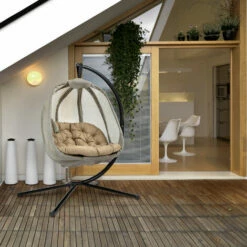 Outsunny Folding Hanging Egg Chair W/ Cushion And Stand For Indoor Outdoor Khaki 9 Outsunny Folding Hanging Egg Chair W/ Cushion And Stand For Indoor Outdoor Khaki -Outsunny store 52735535 3