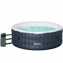 Outsunny Round Inflatable Hot Tub Bubble Spa W/ Pump,Cover,4-6 Person, Dark Blue