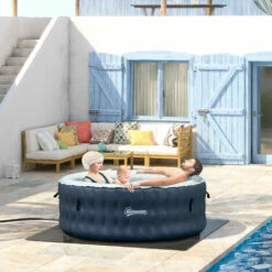 Outsunny Round Inflatable Hot Tub Bubble Spa W/ Pump,Cover,4-6 Person, Dark Blue -Outsunny store 52735538 3
