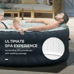 Outsunny Round Inflatable Hot Tub Bubble Spa W/ Pump,Cover,4-6 Person, Dark Blue -Outsunny store 52735538 5