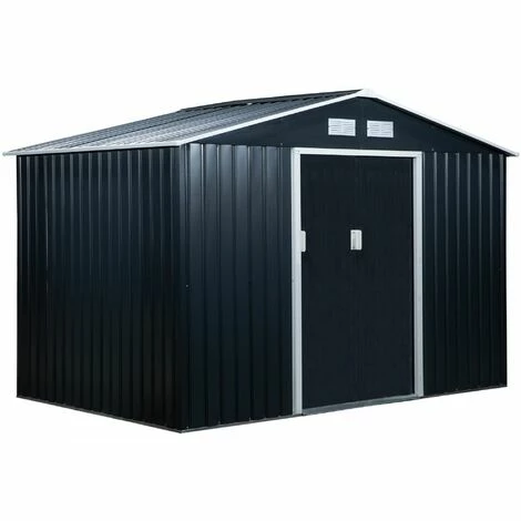 Outsunny 9 X 6FT Outdoor Storage Garden Shed Sliding Door Galvanised Dark Grey Outsunny 9 X 6FT Outdoor Storage Garden Shed Sliding Door Galvanised Dark Grey -Outsunny store 52735539 1