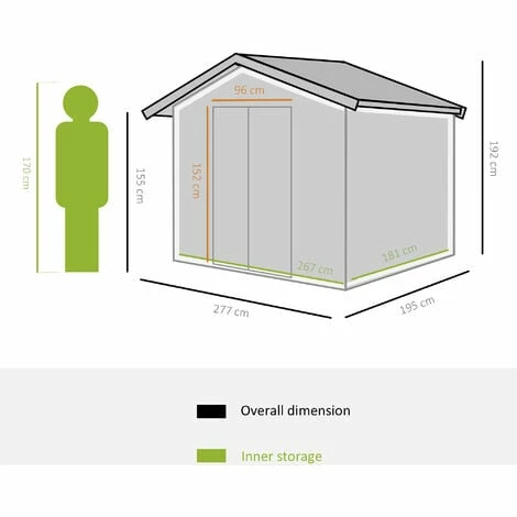 Outsunny 9 X 6FT Outdoor Storage Garden Shed Sliding Door Galvanised Dark Grey Outsunny 9 X 6FT Outdoor Storage Garden Shed Sliding Door Galvanised Dark Grey -Outsunny store 52735539 2