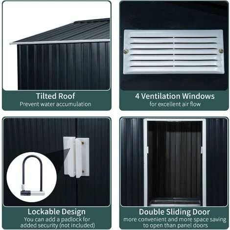 Outsunny 9 X 6FT Outdoor Storage Garden Shed Sliding Door Galvanised Dark Grey Outsunny 9 X 6FT Outdoor Storage Garden Shed Sliding Door Galvanised Dark Grey -Outsunny store 52735539 5