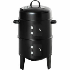 Outsunny 3-in-1 Charcoal BBQ Grill Smoker With Thermostat For Garden Camping