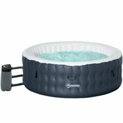 Outsunny Round Inflatable Hot Tub Bubble Spa W/ Pump, Cover,4 Person, Dark Blue