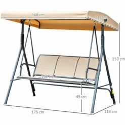 Outsunny 3 Seater Garden Swing Patio Hammock W/ Canopy For Outdoor Beige -Outsunny store 52796770 2