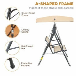 Outsunny 3 Seater Garden Swing Patio Hammock W/ Canopy For Outdoor Beige -Outsunny store 52796770 4