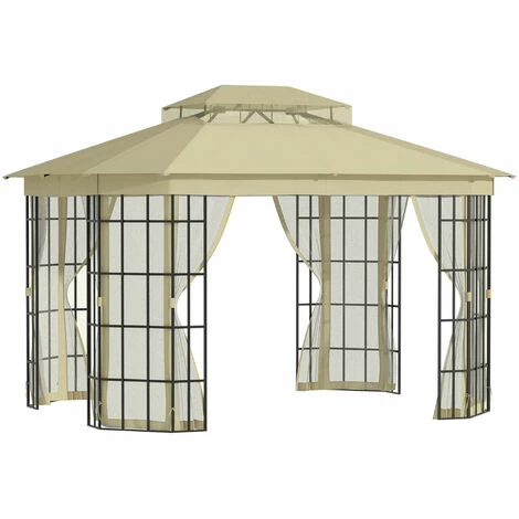 Outsunny 3.7 x 3(m) Patio Gazebo Garden Shelter w/ Mosquito Netting, Beige Outsunny 3.7 X 3(m) Patio Gazebo Garden Shelter W/ Mosquito Netting, Beige -Outsunny store 52796777 1
