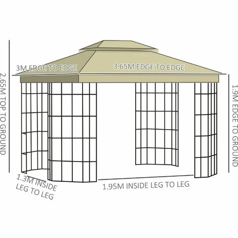 Outsunny 3.7 x 3(m) Patio Gazebo Garden Shelter w/ Mosquito Netting, Beige Outsunny 3.7 X 3(m) Patio Gazebo Garden Shelter W/ Mosquito Netting, Beige -Outsunny store 52796777 2