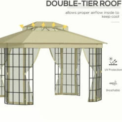 Outsunny 3.7 X 3(m) Patio Gazebo Garden Shelter W/ Mosquito Netting, Beige 5 Outsunny 3.7 X 3(m) Patio Gazebo Garden Shelter W/ Mosquito Netting, Beige -Outsunny store 52796777 4