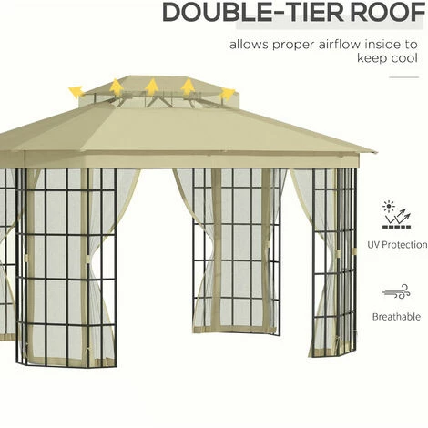 Outsunny 3.7 x 3(m) Patio Gazebo Garden Shelter w/ Mosquito Netting, Beige Outsunny 3.7 X 3(m) Patio Gazebo Garden Shelter W/ Mosquito Netting, Beige -Outsunny store 52796777 4