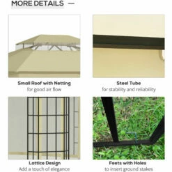 Outsunny 3.7 X 3(m) Patio Gazebo Garden Shelter W/ Mosquito Netting, Beige 6 Outsunny 3.7 X 3(m) Patio Gazebo Garden Shelter W/ Mosquito Netting, Beige -Outsunny store 52796777 5