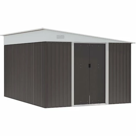 Outsunny 11.3x9.2ft Steel Garden Storage Shed w/ Sliding Doors & 2 Vents, Grey Outsunny 11.3x9.2ft Steel Garden Storage Shed W/ Sliding Doors & 2 Vents, Grey -Outsunny store 52796778 1