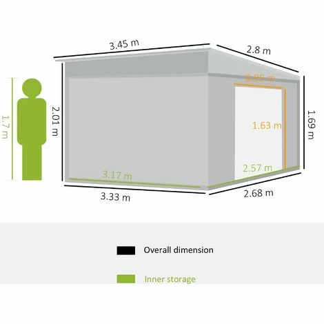 Outsunny 11.3x9.2ft Steel Garden Storage Shed w/ Sliding Doors & 2 Vents, Grey Outsunny 11.3x9.2ft Steel Garden Storage Shed W/ Sliding Doors & 2 Vents, Grey -Outsunny store 52796778 2