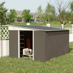 Outsunny 11.3x9.2ft Steel Garden Storage Shed W/ Sliding Doors & 2 Vents, Grey 4 Outsunny 11.3x9.2ft Steel Garden Storage Shed W/ Sliding Doors & 2 Vents, Grey -Outsunny store 52796778 3