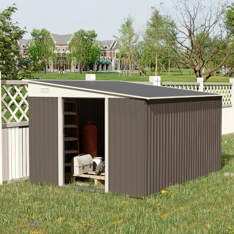 Outsunny 11.3x9.2ft Steel Garden Storage Shed w/ Sliding Doors & 2 Vents, Grey Outsunny 11.3x9.2ft Steel Garden Storage Shed W/ Sliding Doors & 2 Vents, Grey -Outsunny store 52796778 3
