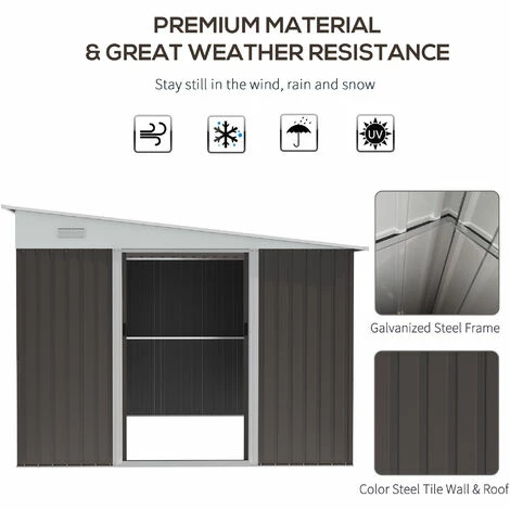 Outsunny 11.3x9.2ft Steel Garden Storage Shed w/ Sliding Doors & 2 Vents, Grey Outsunny 11.3x9.2ft Steel Garden Storage Shed W/ Sliding Doors & 2 Vents, Grey -Outsunny store 52796778 4