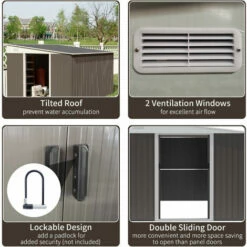 Outsunny 11.3x9.2ft Steel Garden Storage Shed W/ Sliding Doors & 2 Vents, Grey 6 Outsunny 11.3x9.2ft Steel Garden Storage Shed W/ Sliding Doors & 2 Vents, Grey -Outsunny store 52796778 5